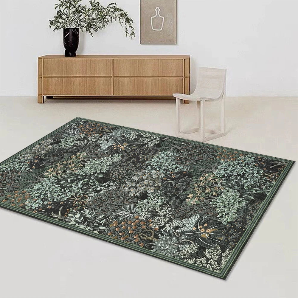 Woodland Botanical Washable Area Rug – Geometric Non-Slip for Living Room or Bedroom