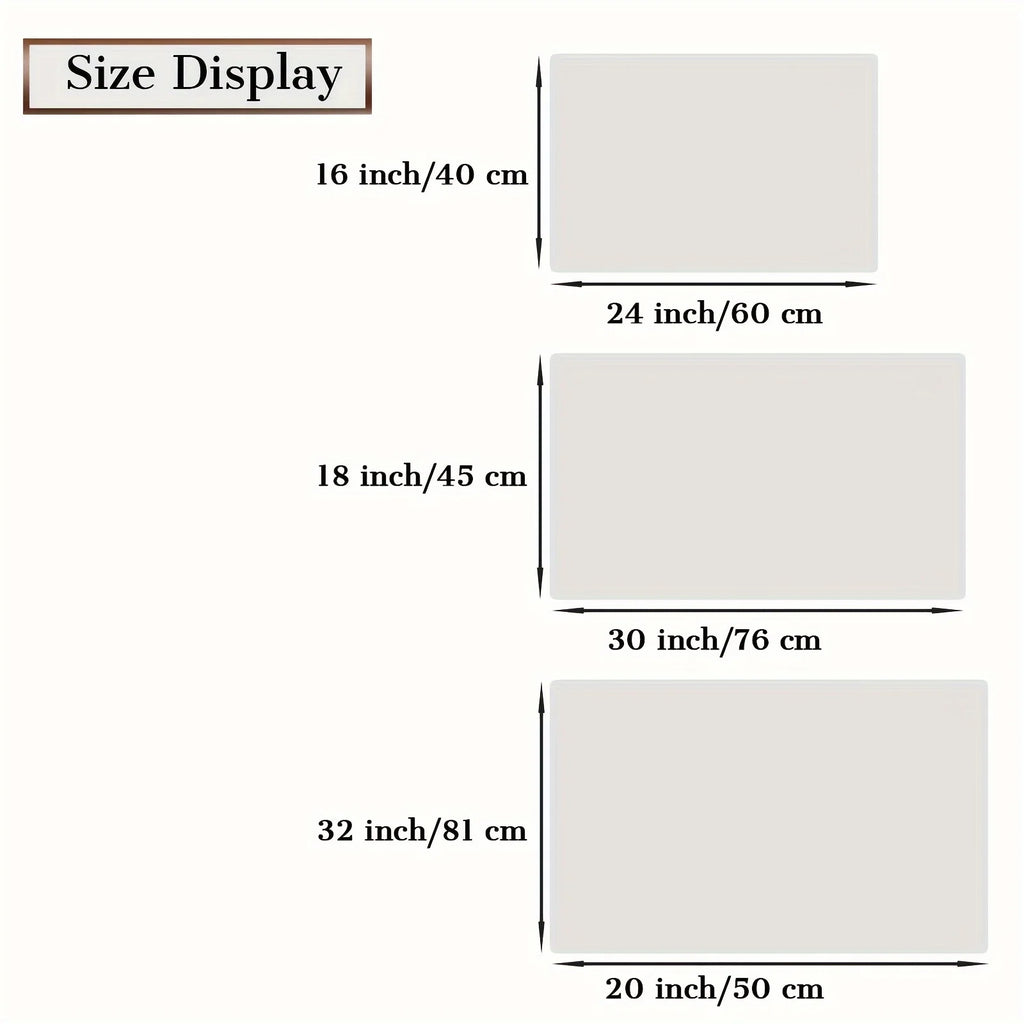 Visual size guide displaying three rectangular doormat dimensions in inches and centimeters