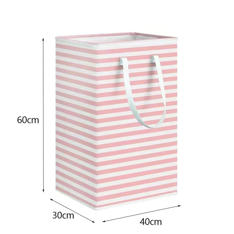 Large 75L Collapsible Striped Laundry Hamper with Handles for Bedroom, Bathroom, or Dorm