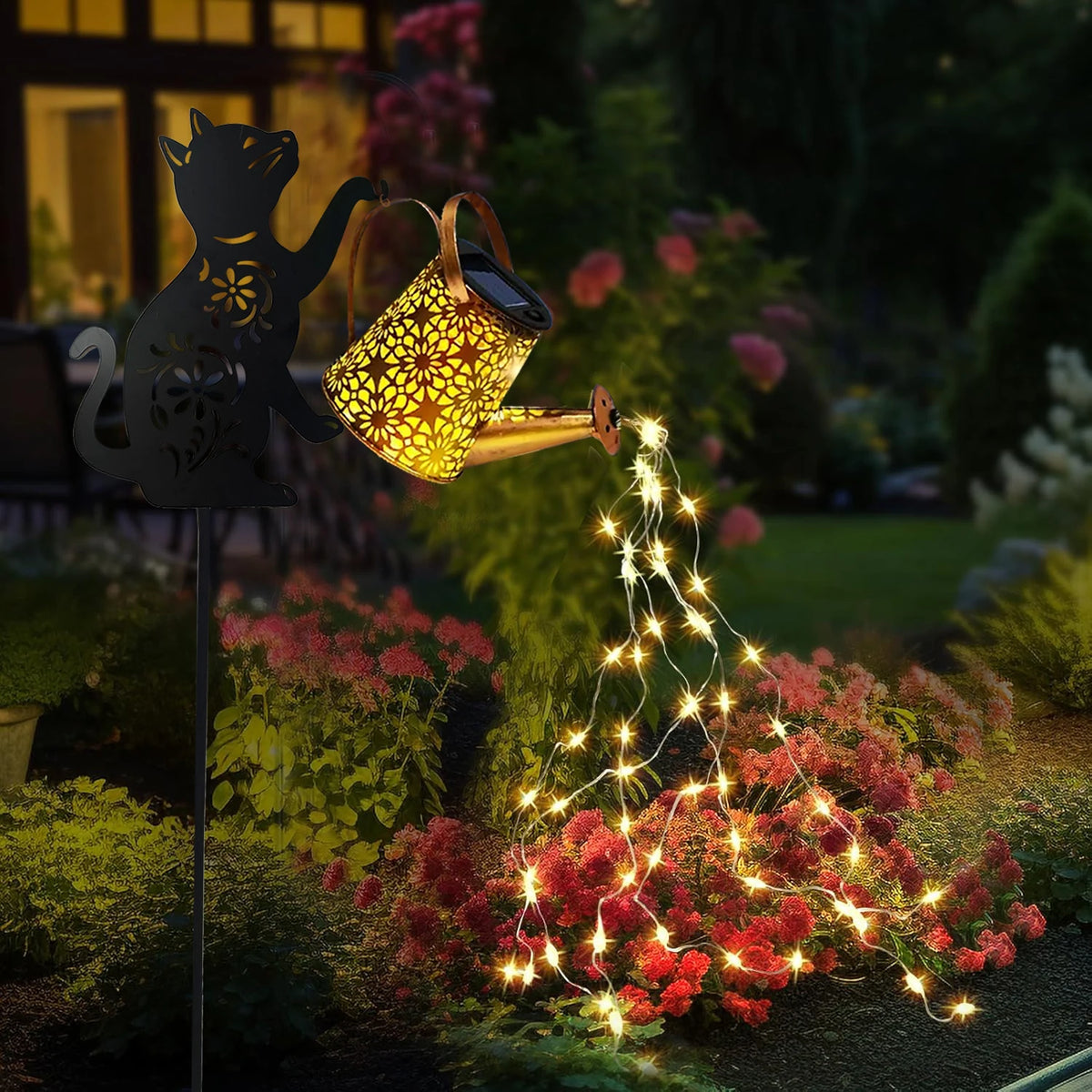 Whimsical Metal Solar Animal Silhouette Watering Can Lantern for Garden & Lawn Decor