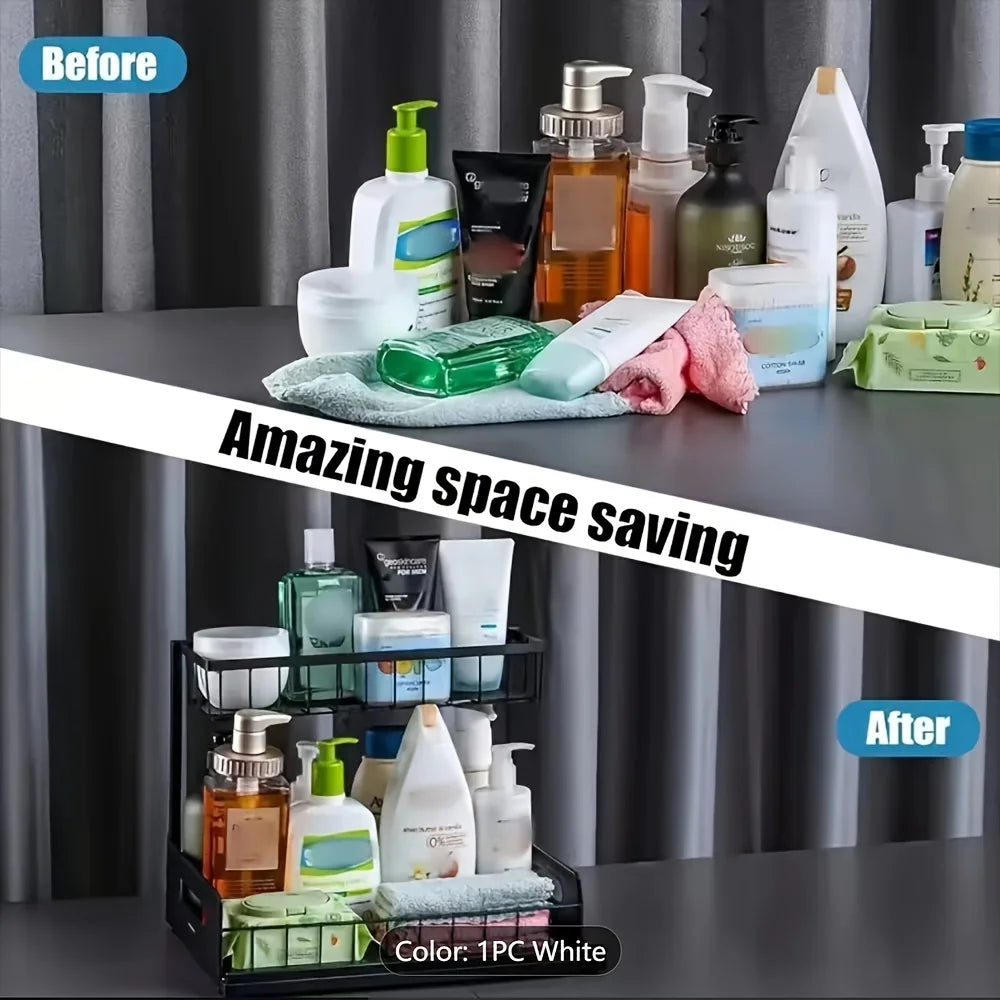 Steel Under Sink Pull-Out Organizer for Cabinets – Black or White