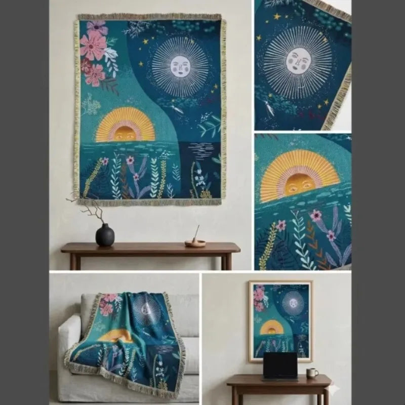 Solara Woven Sun & Moon Tapestry Throw Blanket
