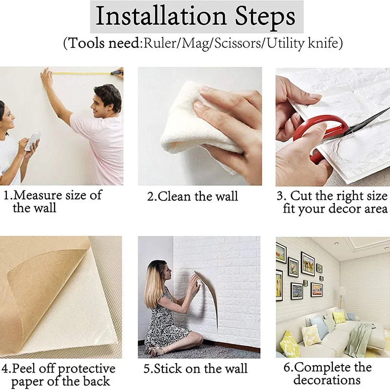 3D Foam Brick Wall Panels – Self-Adhesive Wallpaper for Living Room & Bedroom