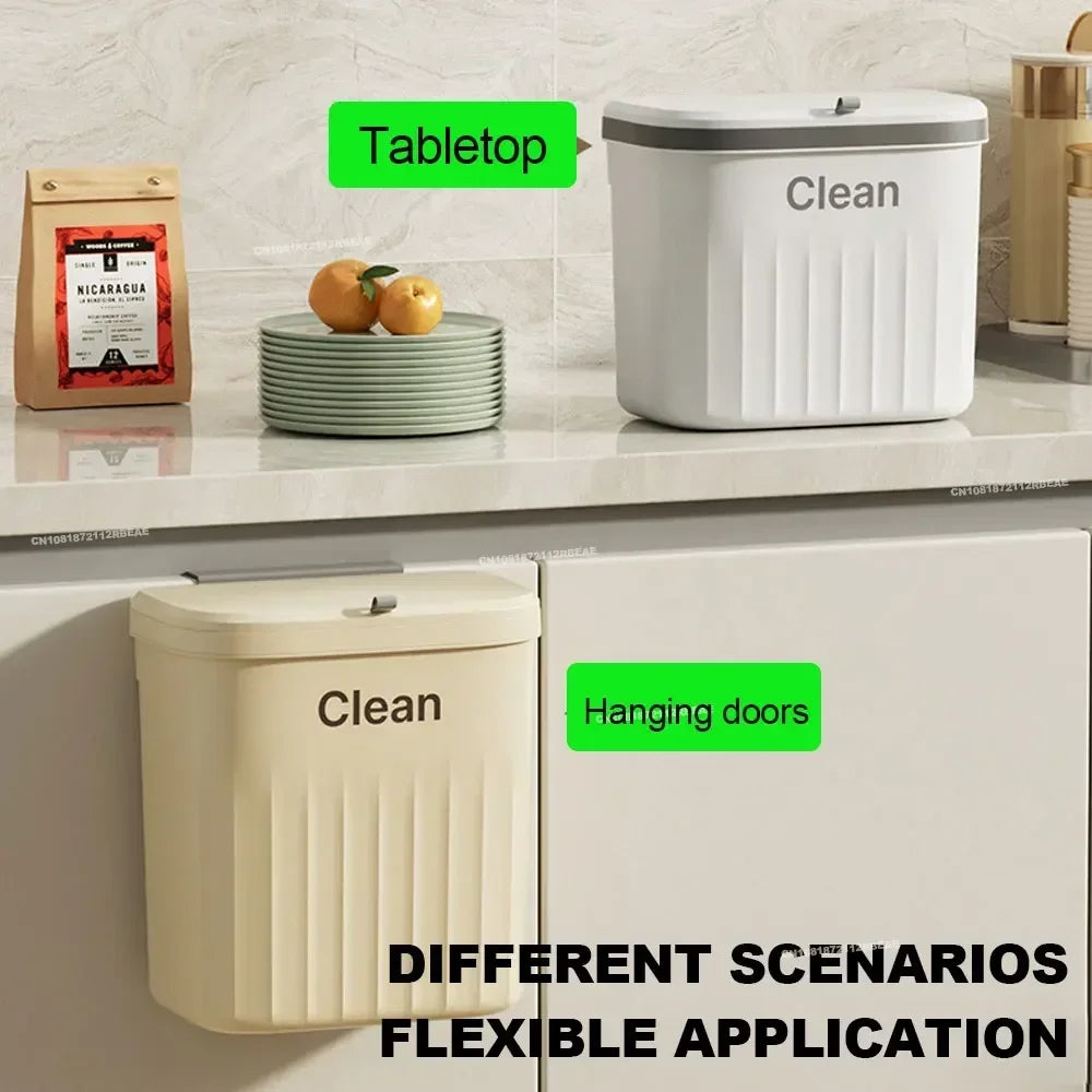 Wall-Mounted Kitchen Trash Bin with Odor-Sealing Lid, 8.5L or 12L