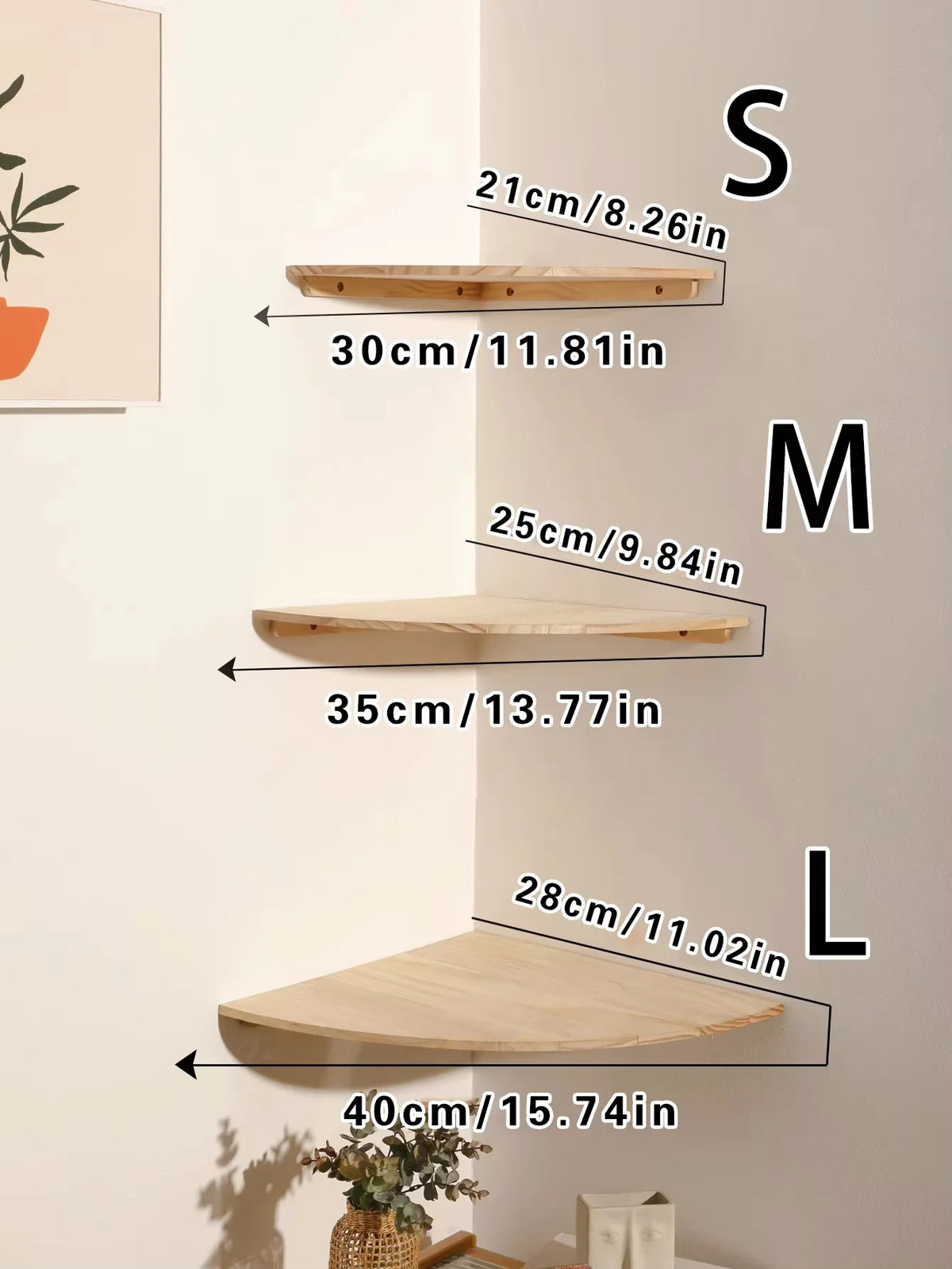 Solid Pine Wood Floating Corner Shelves – Wall-Mounted Display for Bedroom, Living Room, or Kitchen