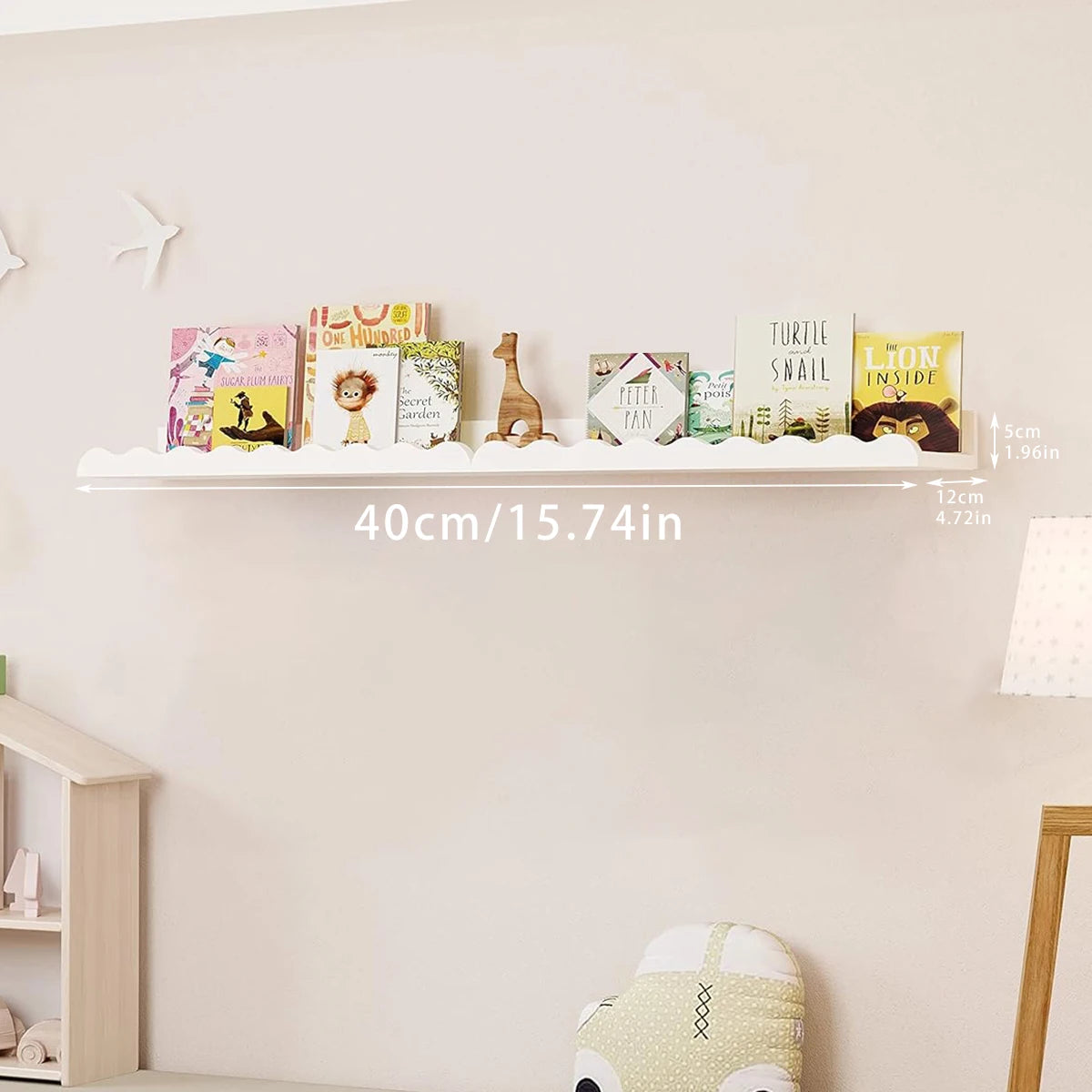 White Wavy Wooden Floating Shelf for Nursery and Kids’ Rooms