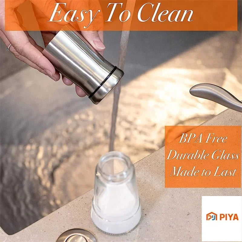 Adjustable Glass & Stainless Steel Salt and Pepper Shaker for Kitchen Counter or Tabletop Organization