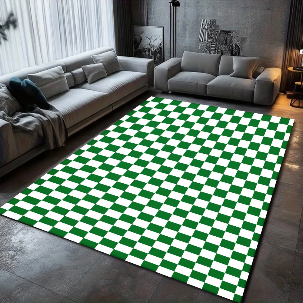 Washable Checkered Area Rug for Living Room, Bedroom, or Kitchen – Soft Low-Pile, Non-Slip Backing, Multiple Colors & Sizes