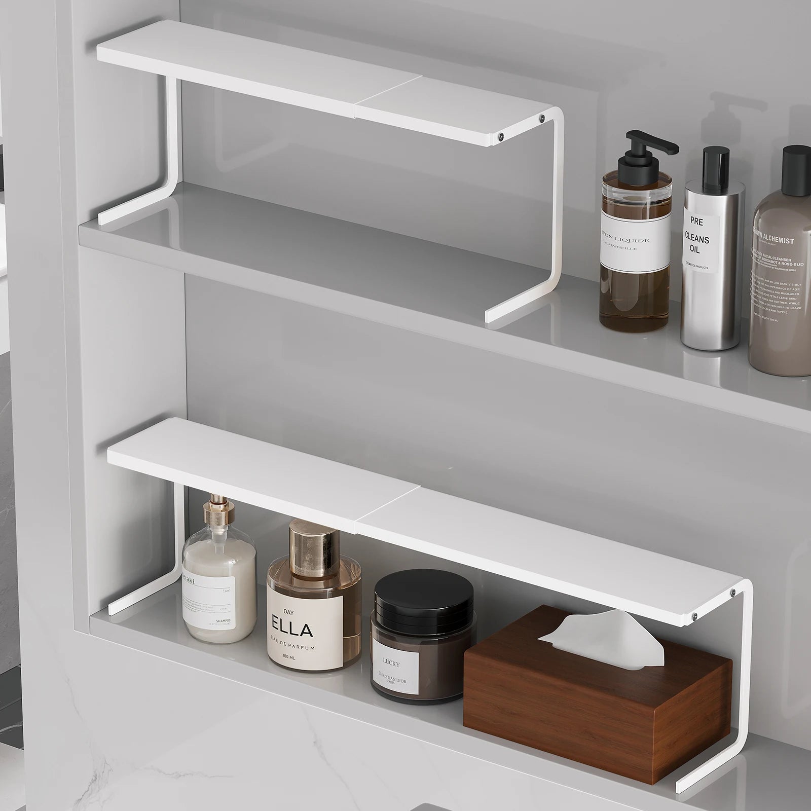Expandable Under-Shelf Bathroom Cabinet Organizer – Carbon Steel