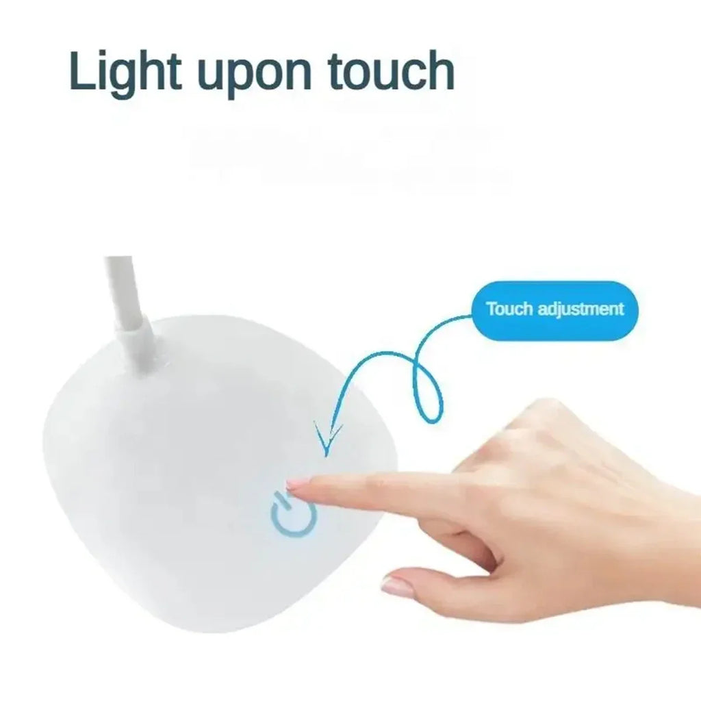 touch dimming switch on white LED desk lamp base