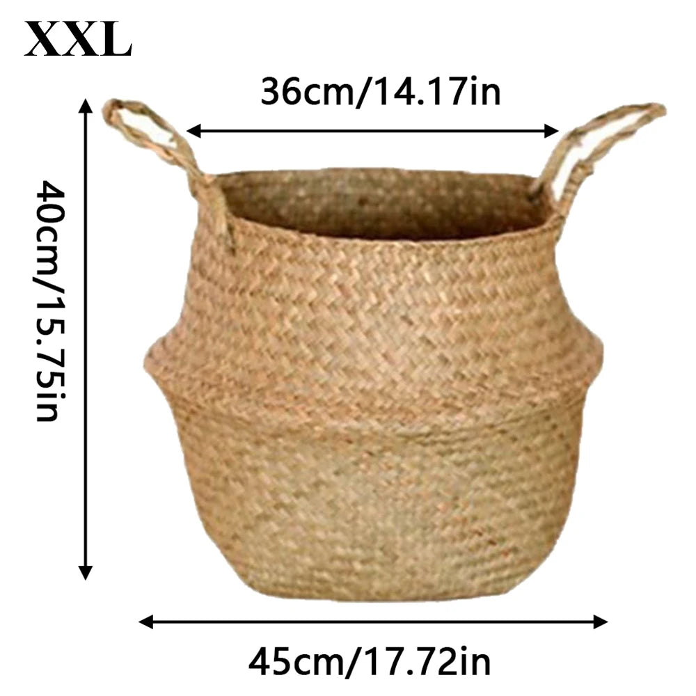 Handwoven Seagrass Plant Basket with Handles for Home Storage & Decor