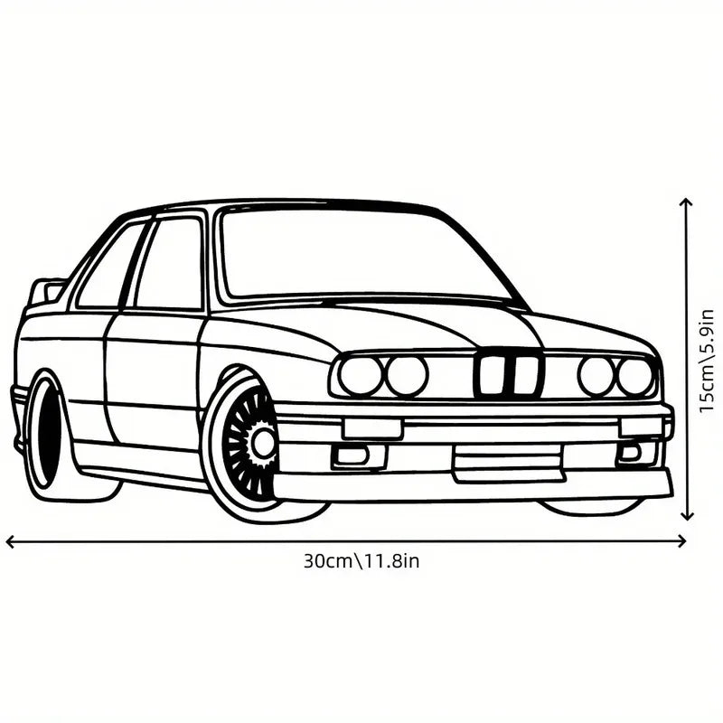 metal car wall art with labeled dimensions 30cm x 15cm