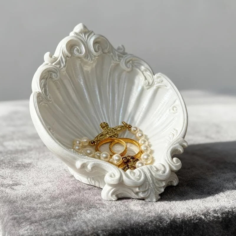 Adele Vintage Shell Shaped Jewelry Tray – White Vanity Organizer