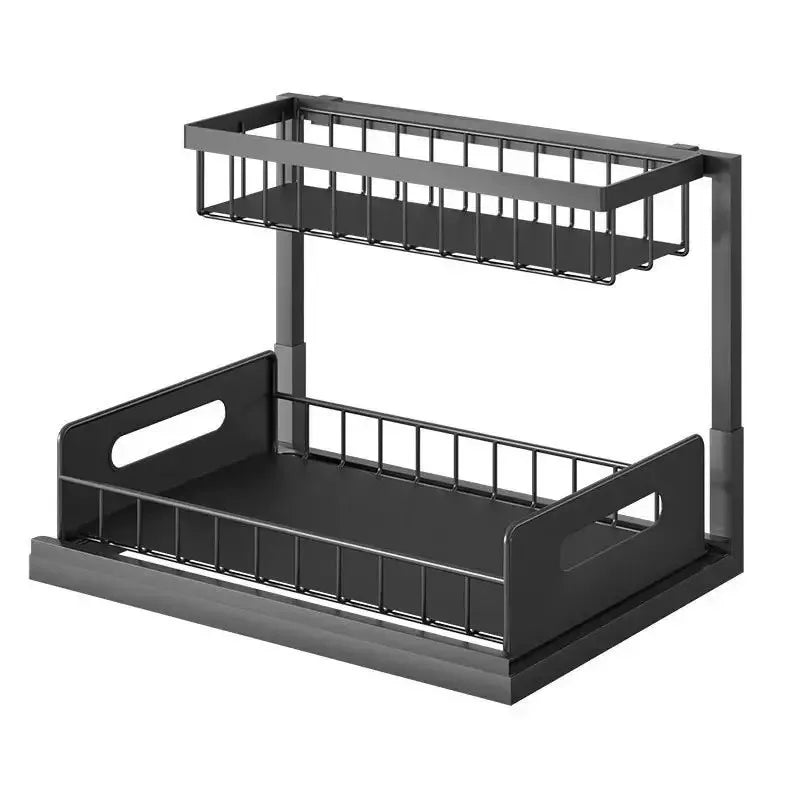 2-Tier Under-Sink Pull-Out Organizer – Metal Storage Shelf