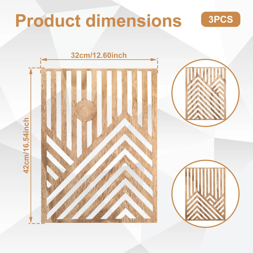 Dimension diagram for each wood wall panel showing size and proportions