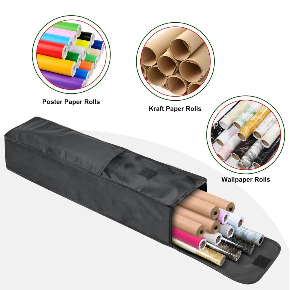 Rectangular black Oxford cloth storage bag filled with colorful poster, kraft, and wallpaper rolls