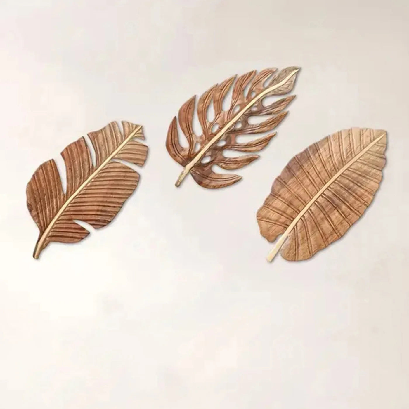 Willow Leaf Wooden Wall Art Set – Boho Sculptural Decor (3pc)