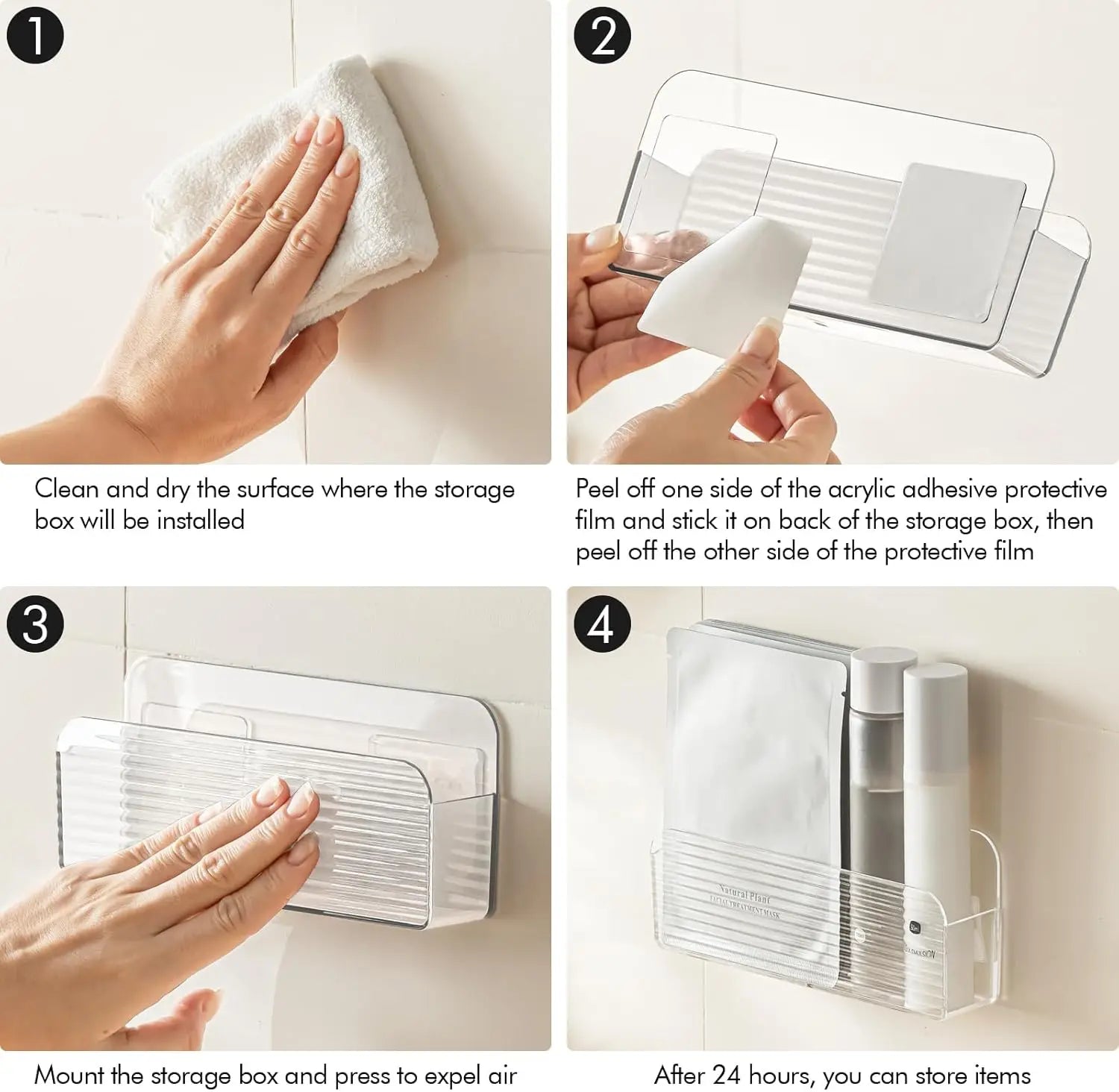 Slim Wall-Mounted Clear Storage Bin for Bathroom or Bedroom Organization
