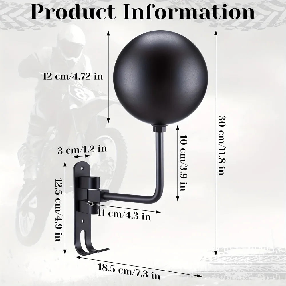 Wall-Mounted Rotating Helmet & Hat Holder with Hooks – Black