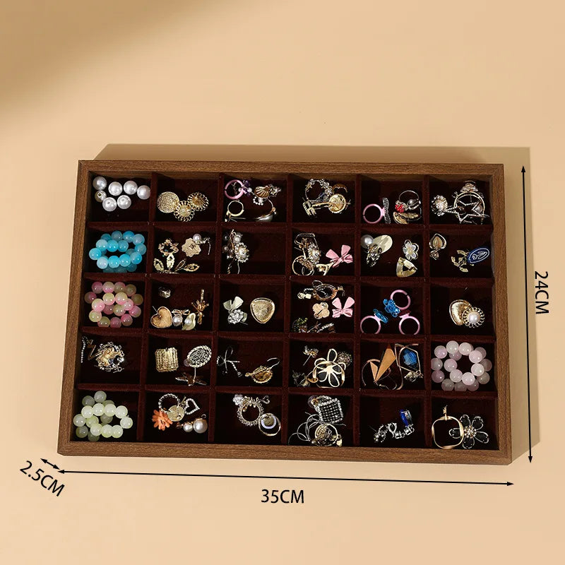 Wooden Jewelry Display Tray for Rings, Necklaces, Bracelets & Earrings