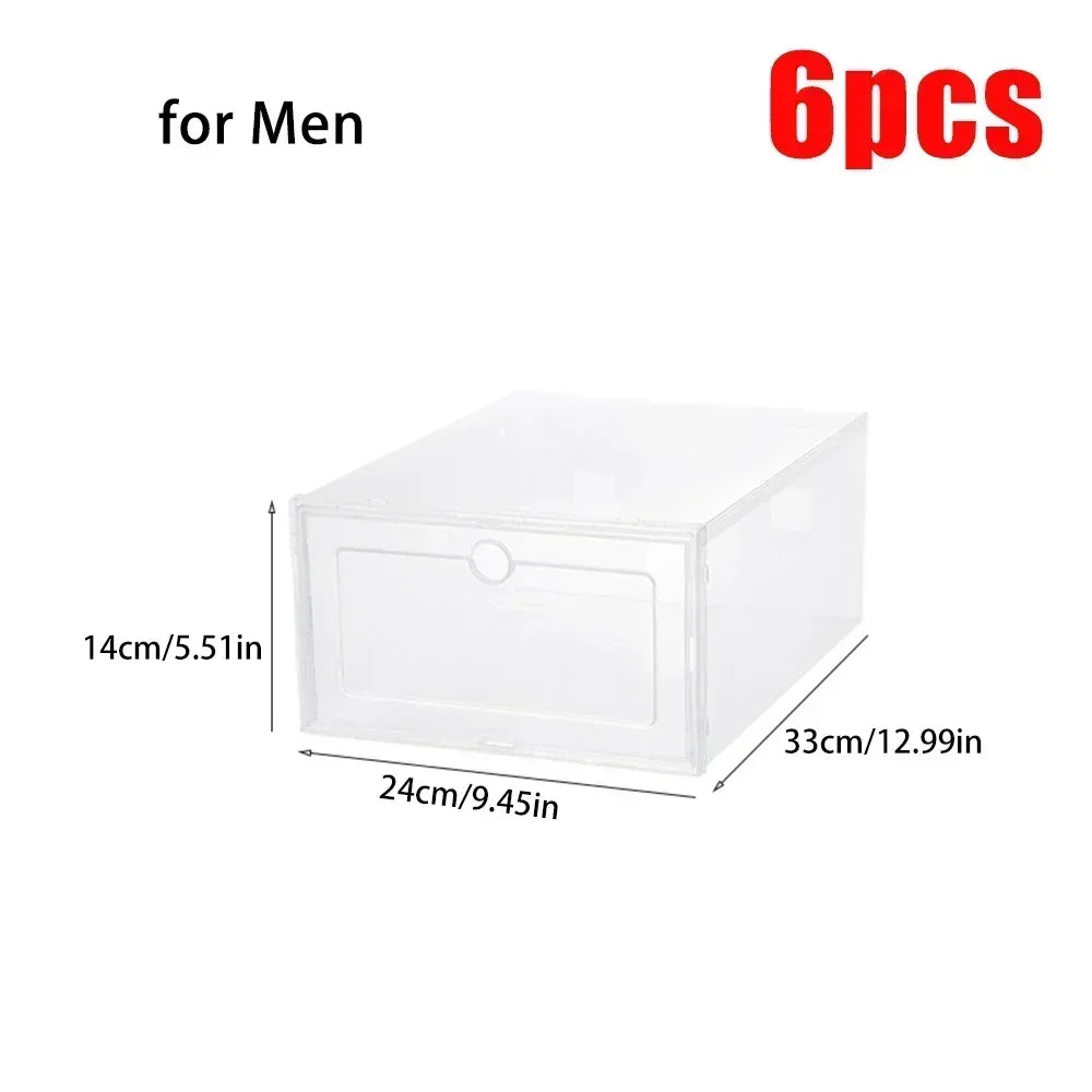 Stackable Transparent Shoe Boxes – Set of 6 Large Storage Bins for Closet or Entryway
