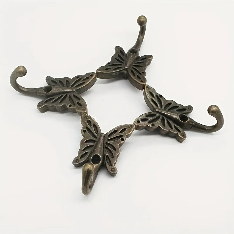 Set of 4 Vintage Butterfly Wall Hooks in Cast Iron for Entryway, Bedroom, or Bathroom Organization