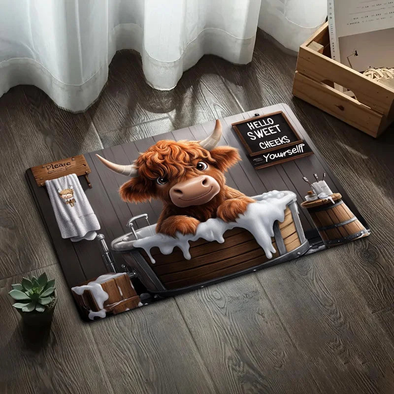 Highland Cow Bath Mat – Non-Slip Cozy Absorbent Rug for Bathroom or Entryway