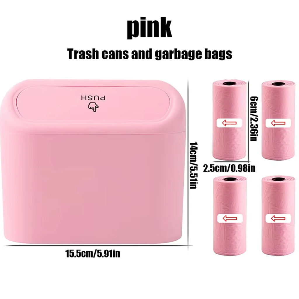 Mini Car Trash Can with Lid and Trash Bags, 1L ABS
