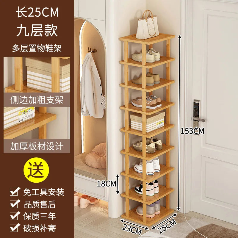 Slim Bamboo Shoe Rack for Entryway or Closet Organization