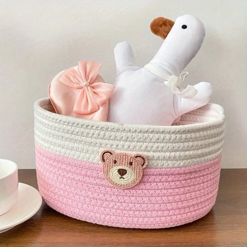 Bear Patch Nursery Storage Basket – Soft-Sided Organizer for Kids’ Rooms