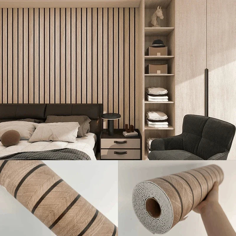 Wood Grain Slat Self-Adhesive Wall Panel Roll
