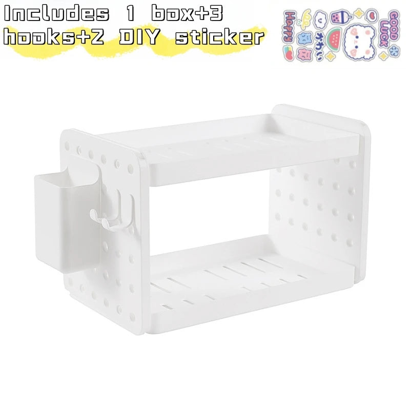 Multi-Tier Pegboard Desktop Organizer with Adjustable Hooks & Pen Holder for Home Office