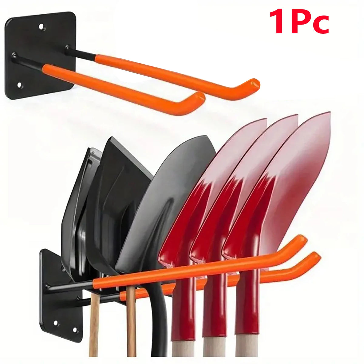Wall-Mounted Double Hook Rack for Garage & Garden Tools Organization – Iron, Black or Orange