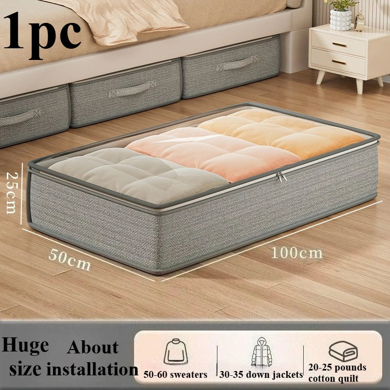 Stackable Under-Bed Storage Bin with Zipper Lid – Gray Fabric