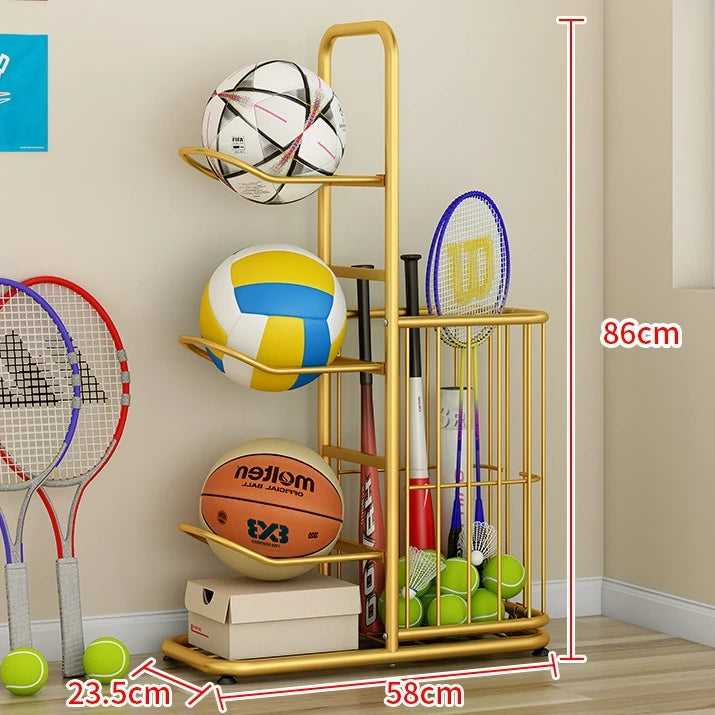 Iron Mesh Upright Ball Storage Rack for Garage or Mudroom – Multi-Sport Equipment Organizer in Black, White, or Yellow