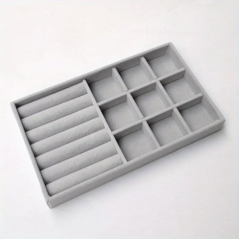 Soft Grey Velvet Jewelry Organizer Tray for Drawers or Dressers
