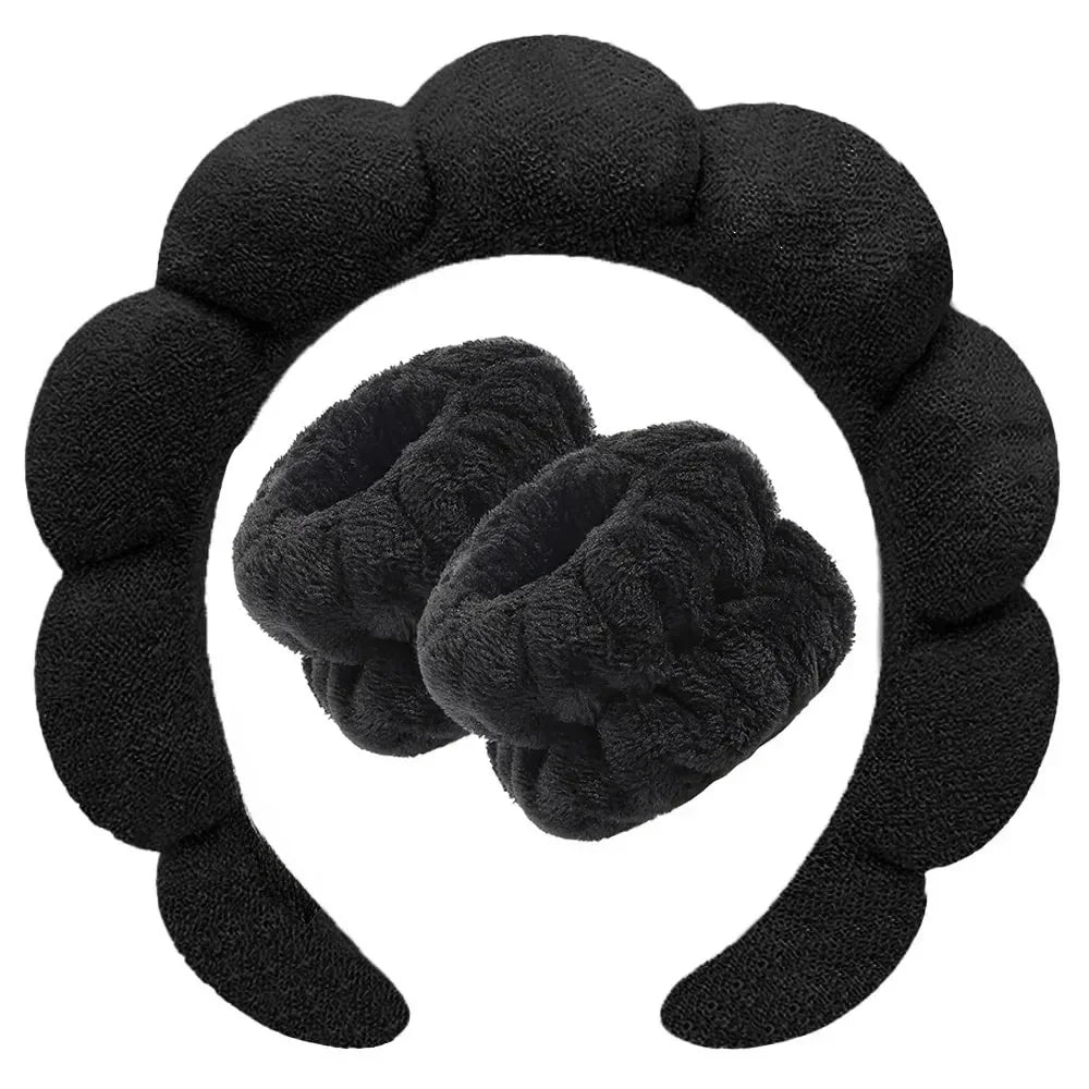 Soft Spa Headband & Wrist Strap Set – 3-Pack for Makeup and Bath