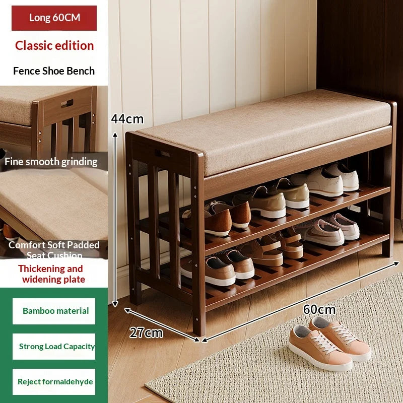Entryway Shoe Storage Bench with Cushion – Two-Tier Organizer for Mudrooms & Hallways