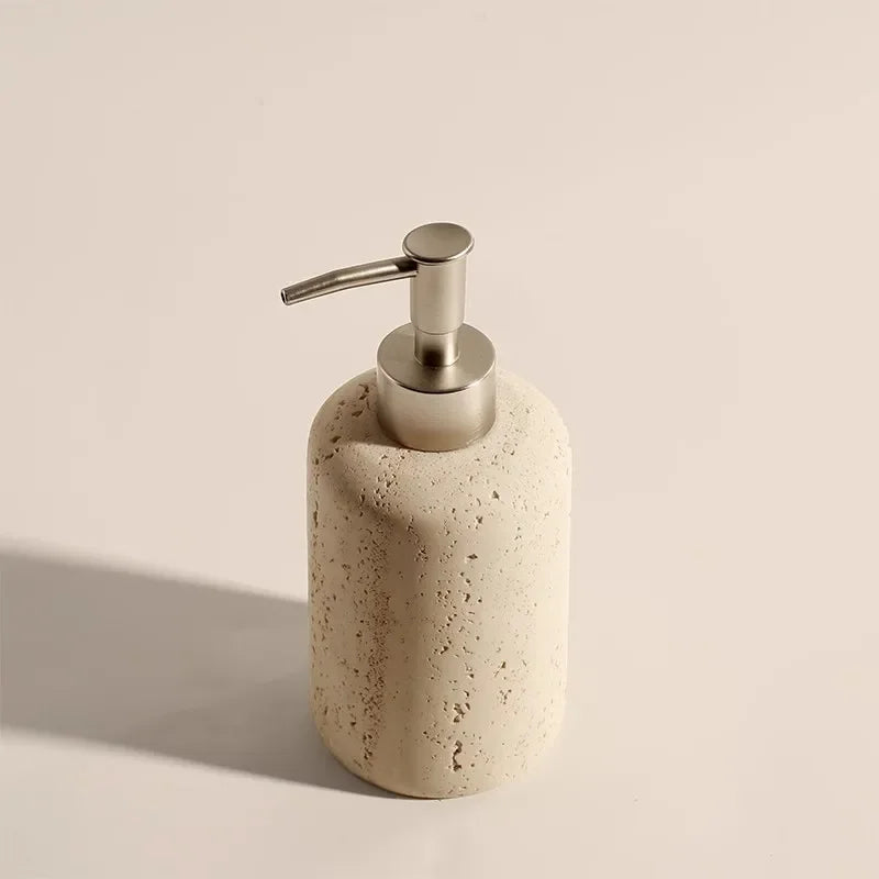Travertine-Style Bathroom Organizer Trays and Accessories for Calm Counters