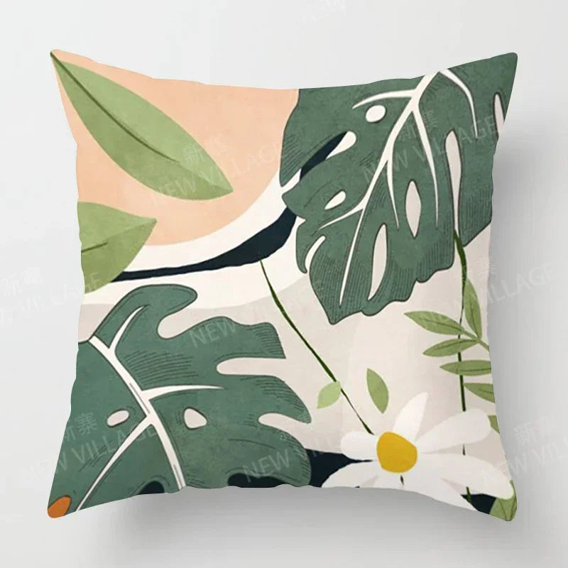 Morandi Autumn Botanical Throw Pillow Cover – Soft Polyester Square Cushion Cover for Couch, Bed, or Living Room Decor