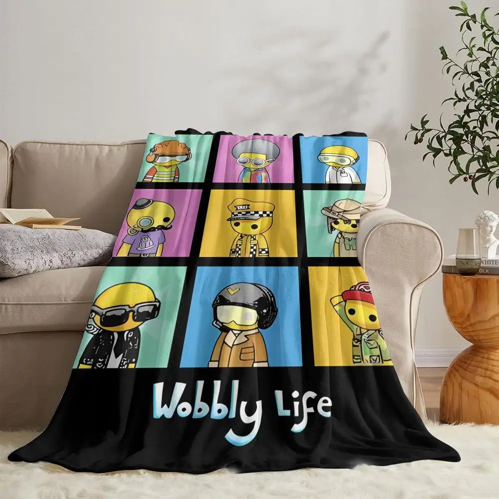 Wobbly Life Cartoon Flannel Throw Blanket for Sofa, Bed & Cozy Naps – Lightweight Printed Fleece