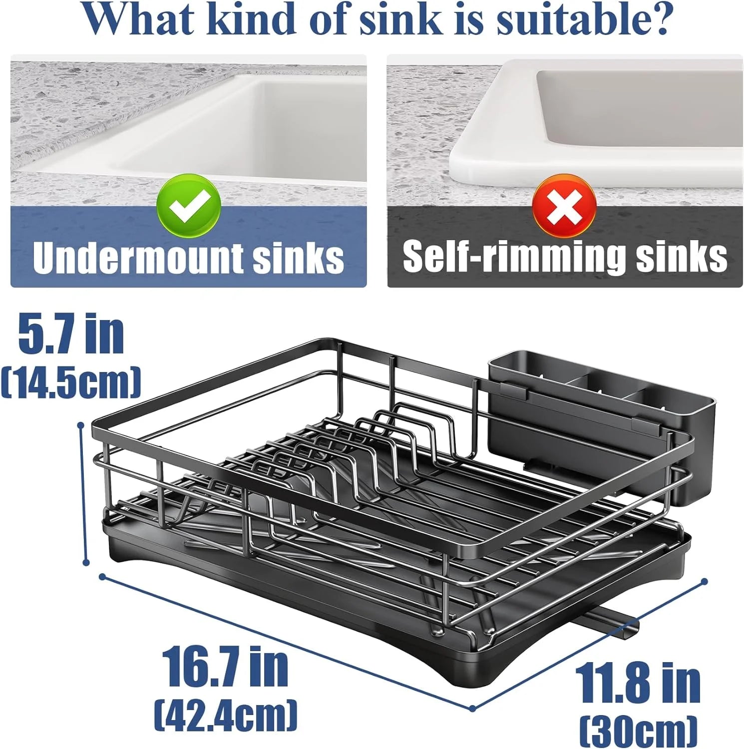 Large Iron Dish Drying Rack with Drainboard and Utensil Holder