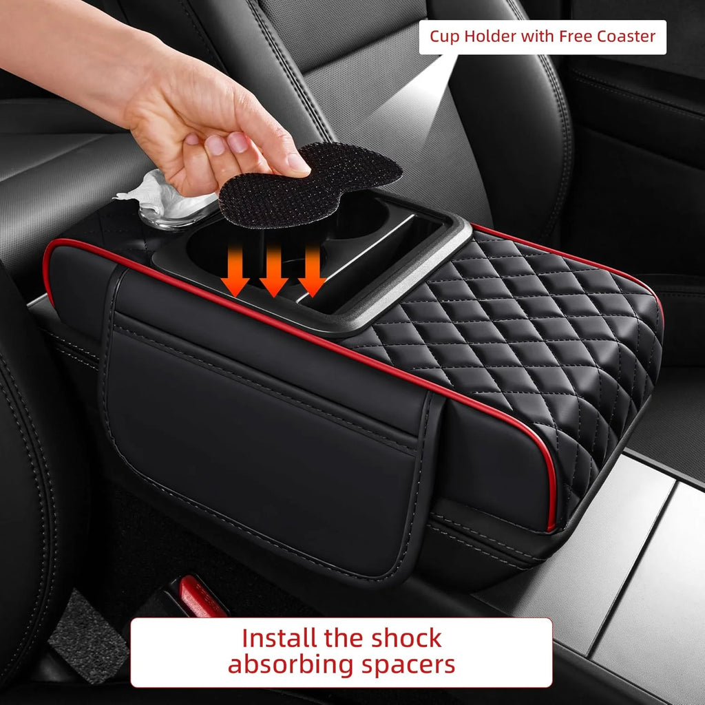Center Console Armrest Organizer with Cup Holder and Cushion