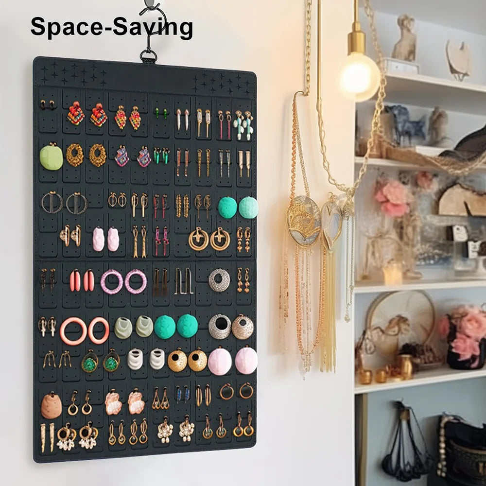 Dual-Sided Hanging Jewelry Organizer for Earrings & Necklaces, Black Felt