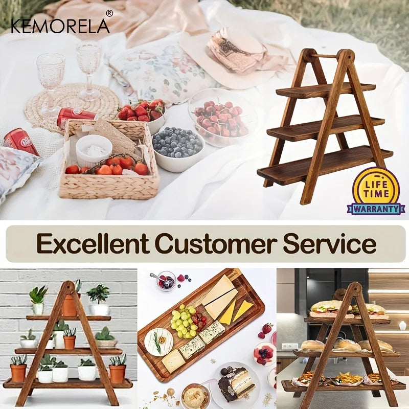 Wooden 3-Tier Serving Tray Stand for Parties & Kitchen