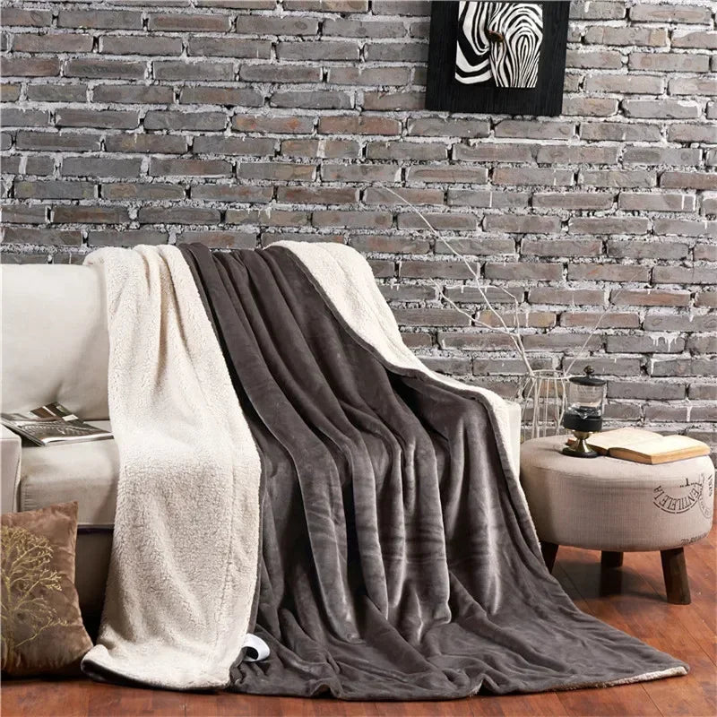 Winter Double-Sided Sherpa Fleece Bed Blanket with Quilt Cover Option