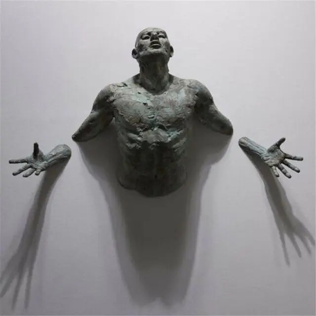Verro Abstract Climbing Man 3D Wall Sculpture in Imitation Copper Resin for Dramatic Modern Living Room or Entryway Art