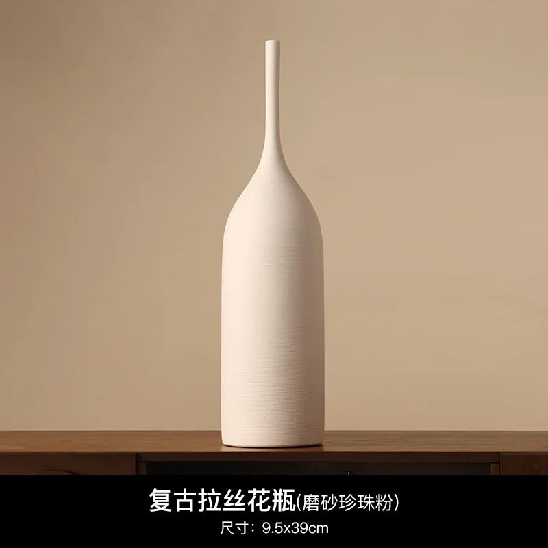 Morandi Wabi-Sabi Ceramic Vase in Earth Tones for Living Room or Shelf