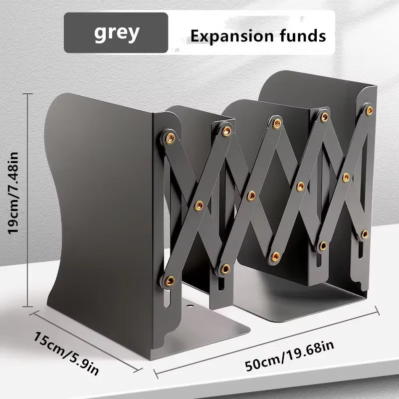 Retractable Metal Book Stand Organizer – Adjustable Bookend for Desk or Shelf