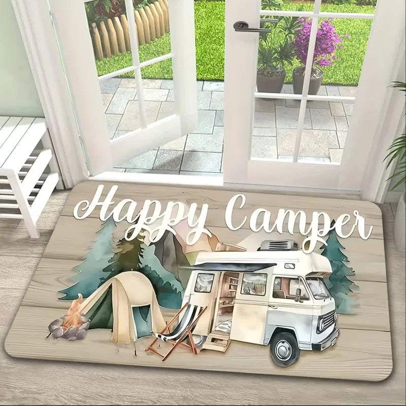 Camp-Inspired RV Door Mat with Non-Slip Backing for Entryway, Camper, and Mudroom